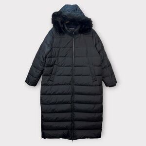 Lands End Women's Puffer Coat Goose Down Maxi Black Jacket Removable Fur Hood 1X